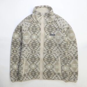 Columbia Full-Zip Fleece Jacket | XXL | Geometric Print Taupe/Cream